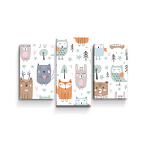 Obraz - 3-dílný Animovaná lesní zvířátka: 75x50 cm