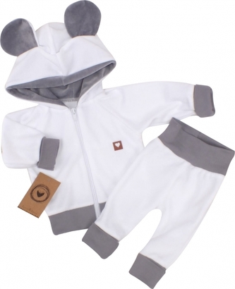 Z&Z Velurová, semišková tepláková souprava TEDDY s oušky - bílá, šedá, vel. 62; 62 (2-3m)