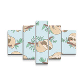 Obraz - 5-dílný Lenochodi na větvi: 125x90 cm