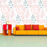 Tapeta Růžové a modré lístky: 336x220 cm