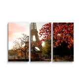 Obraz - 3-dílný Eiffelova věž a červený strom: 120x80 cm