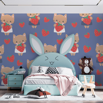 Tapeta Kočičky s jahodami: 125x75 cm