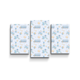 Obraz - 3-dílný Stavebnice a vláčky: 75x50 cm