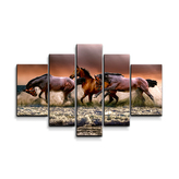 Obraz - 5-dílný Koně ve vodě: 125x90 cm