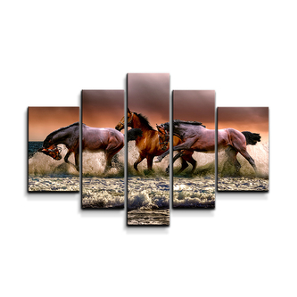 Obraz - 5-dílný Koně ve vodě: 125x90 cm
