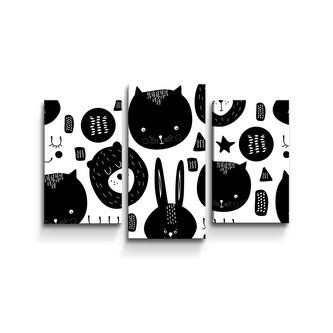 Obraz - 3-dílný Kočička a medvěd: 75x50 cm