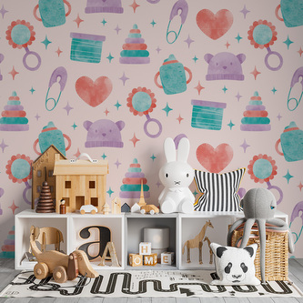 Tapeta Chrastítko a čepičky: 208x125 cm Tapeta Chrastítko a čepičky: 208x125 cm