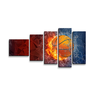 Obraz - 5-dílný Basketbalový míč: 100x60 cm