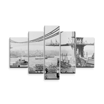 Obraz - 5-dílný Stavba mostu: 125x90 cm