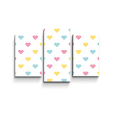 Obraz - 3-dílný Tříbarevná srdíčka: 75x50 cm