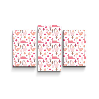 Obraz - 3-dílný Růžoví dinosauři: 75x50 cm