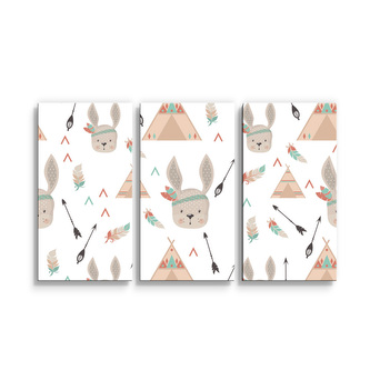 Obraz - 3-dílný Zajíci u stanu: 120x80 cm