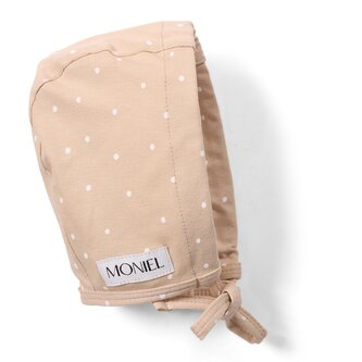 Moniel Dětská rostoucí zavazovací čepice Dots béžová 2-24 M