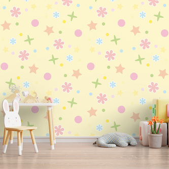 Tapeta Hvězdy, květy a puntíky: 208x125 cm