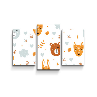 Obraz - 3-dílný Medvěd a liška: 75x50 cm