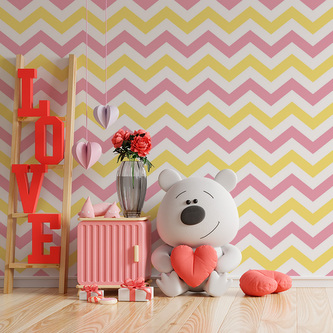 Tapeta Růžové a žluté klikyháky: 336x220 cm