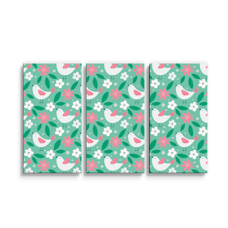 Obraz - 3-dílný Květiny a ptáčci: 120x80 cm