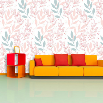 Tapeta Růžové a modré lístky: 208x125 cm Tapeta Růžové a modré lístky: 208x125 cm