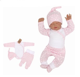 Z&Z 3-dílná soupravička body, polodupačky a čepička Hvězdičky  - růžová; 56 (1-2m)