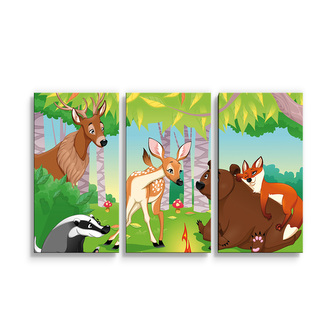 Obraz - 3-dílný Lesní zvířátka 2: 120x80 cm