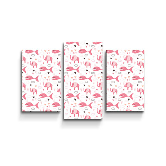 Obraz - 3-dílný Růžové rybky a sloni: 75x50 cm