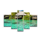 Obraz - 5-dílný Chatky na moři: 125x90 cm