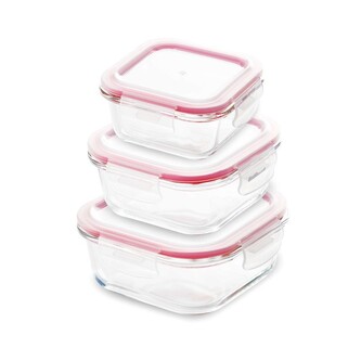 Dóza na potraviny skleněná se zaklapovacím víkem sada 3 ks čtvercová