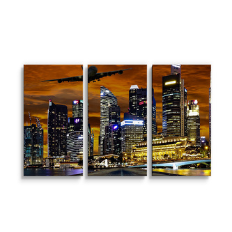 Obraz - 3-dílný Letadlo nad mrakodrapy: 120x80 cm