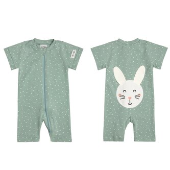 Moniel Dětský overal s krátkým rukávem Králík Dots mintová 104 cm