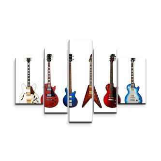 Obraz - 5-dílný Kytary 2: 125x90 cm