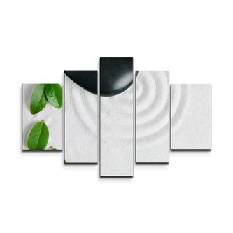 Obraz - 5-dílný Listy a kámen: 125x90 cm