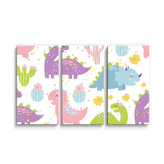 Obraz - 3-dílný Dinosauři s kaktusy: 120x80 cm