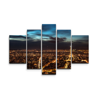 Obraz - 5-dílný Noční Paříž: 125x90 cm