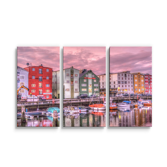 Obraz - 3-dílný Barevné domky na pobřeží: 120x80 cm