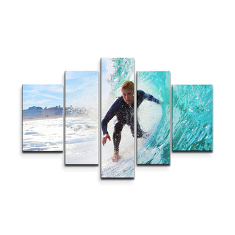 Obraz - 5-dílný Surfař na vlně: 125x90 cm