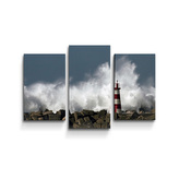 Obraz - 3-dílný Maják ve vlnách: 75x50 cm