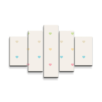 Obraz - 5-dílný Barevná srdíčka na béžové: 125x90 cm