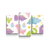 Obraz - 3-dílný Dinosauři s kaktusy: 75x50 cm