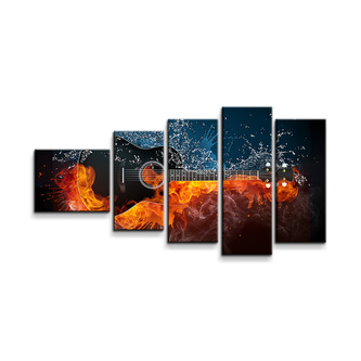 Obraz - 5-dílný Ohnivá kytara: 100x60 cm