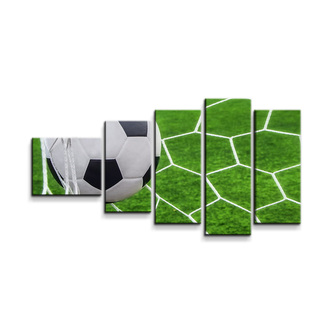 Obraz - 5-dílný Fotbalový míč v bráně: 100x60 cm