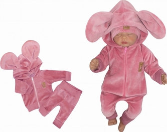 Z&Z Velurová, semišková tepláková souprava s oušky MYŠKA - pudrová, vel. 62; 62 (2-3m)