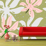 Tapeta Bílé a růžové listy: 336x220 cm