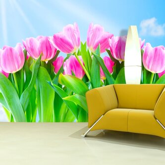 Tapeta Růžové tulipány: 208x125 cm Tapeta Růžové tulipány: 208x125 cm