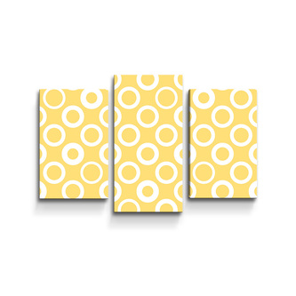 Obraz - 3-dílný Bílé kruhy na žluté: 75x50 cm