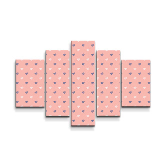 Obraz - 5-dílný Srdíčka na růžové: 125x90 cm