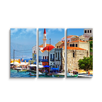 Obraz - 3-dílný Domky na pobřeží: 120x80 cm