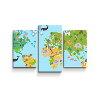 Obraz - 3-dílný Zvířecí mapa světa: 75x50 cm
