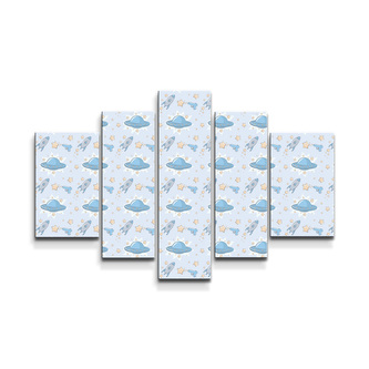 Obraz - 5-dílný Létající talíře a rakety: 125x90 cm