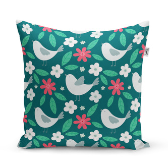Polštář Červené kvítí s ptáčky: 50x50 cm