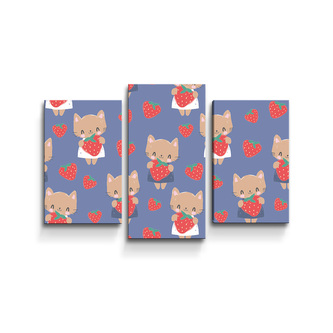 Obraz - 3-dílný Kočičky s jahodami: 75x50 cm
